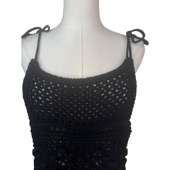 ZARA Black Small Crochet Knit Cotton Tank Top With Adjustable Tie Straps - Picture 4 of 12